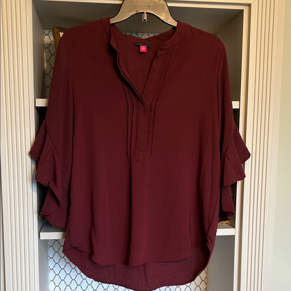 Vince Camuto Deep Red Ruffle Sleeve Blouse